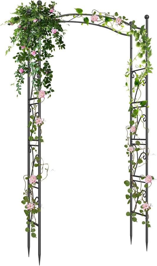 Garden Arch Trellis 7FT Wedding Arch Backdrop Stand, Metal Garden Arbor Trellis for Plant Climbing Outdoor, Plant Arch with Anchored Pile, Flower Stand Balloon Decor, Archway Pergola