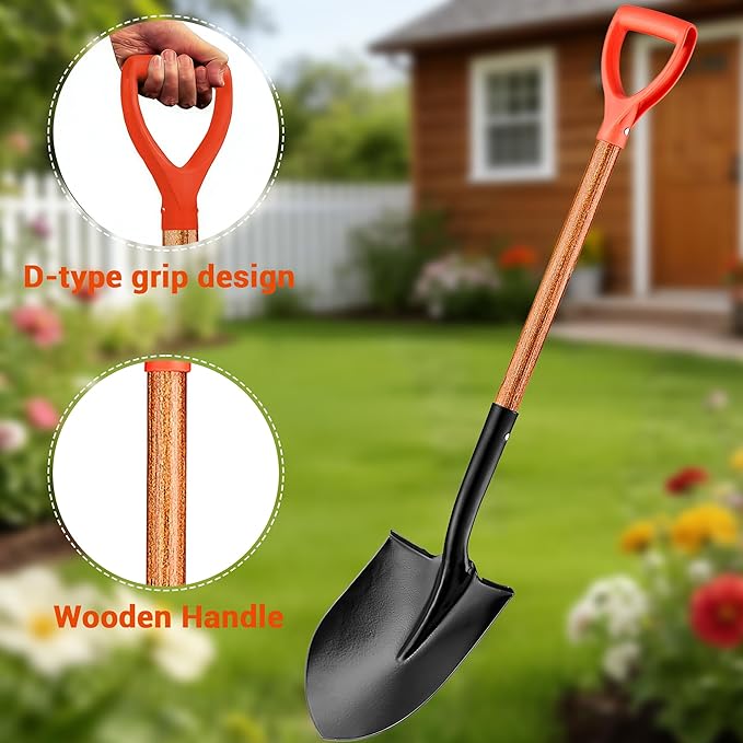 41" Round Shovel,Snow Shovel with Straight Hardwood Handle and D-Grip, Gardening Tool-Digging Shovel