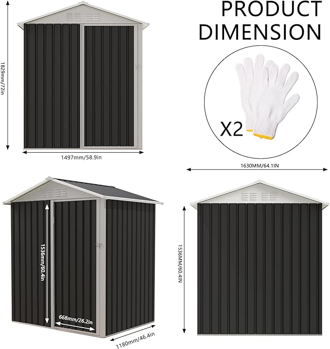 5.4x4.27 FT Outdoor Storage Shed, Metal Garden Tool Shed with Sloping Roof and Lockable Doors for Backyard Garden Patio Lawn, Grey