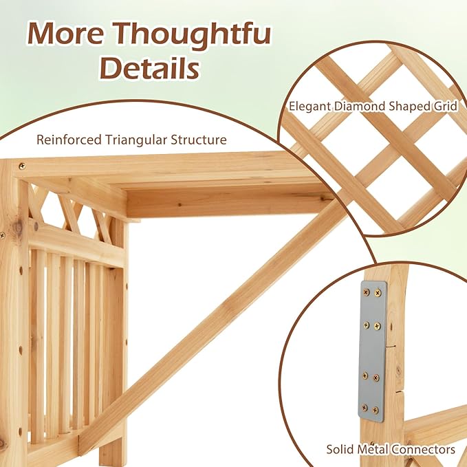 Happygrill Garden Arbor with Bench & 2 Planter, Wooden Garden Arch for Climbing Plants w/Love Seat, 2 Trellises & Planting Box to Grow Grapes & Vines, 2-Person Outdoor Wood Seating for Patio, Backyard