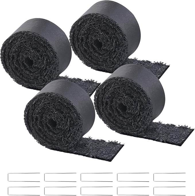 VEVOR 4-Pack Recycled Rubber Mulch Mat 120 x 4.5 in, Permanent Rubber Mulch for Landscaping, Black Mulch Garden Edging Border for Plants, Vegetables & Flower Garden Barrier