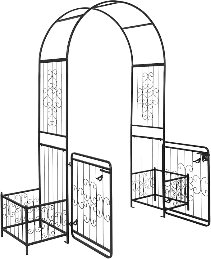 VINGLI Garden Arbor Arch with Gate and Planter Box, Wedding Arch Archway for Ceremony Party, Trellis for Plant Climbing, Christmas Decorations Pergola for Backyard, Lawn, Patio, Yard