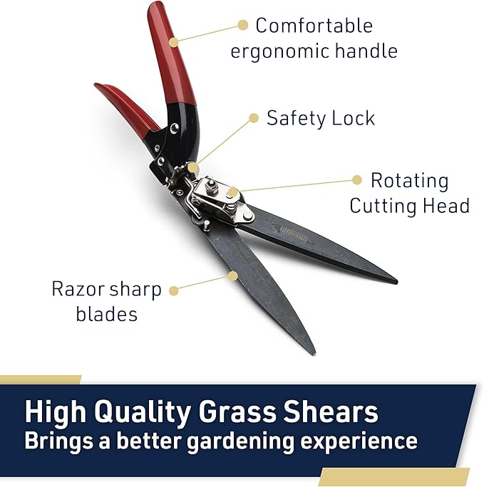 Grass Shears - Garden Clippers with Rotating Handle - Grass Cutter Edging Shears - Hedge Trimmer Garden Shears - Hedge Clippers or Yard Scissors for Outdoor Edges and Hedges by Kings County Tools