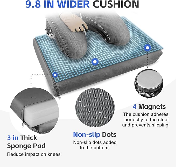 Garden Kneeler and Seat with Upgraded Wide & 3" Thick Kneeling Pad, Heavy Duty Garden Stool with 2 Large Tool Bags, Portable Bench for Weeding, Gardening Gifts for Women, Men, Seniors, Grey