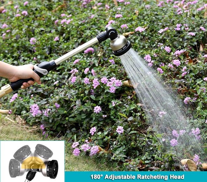 ESOW Garden Hose Wand 16 Inches, Watering Sprayer Wand with 9 Watering Patterns, 180° Adjustable Swivel Head, 100% Heavy Duty Metal Hose Nozzle, Thumb Control On Off Valve