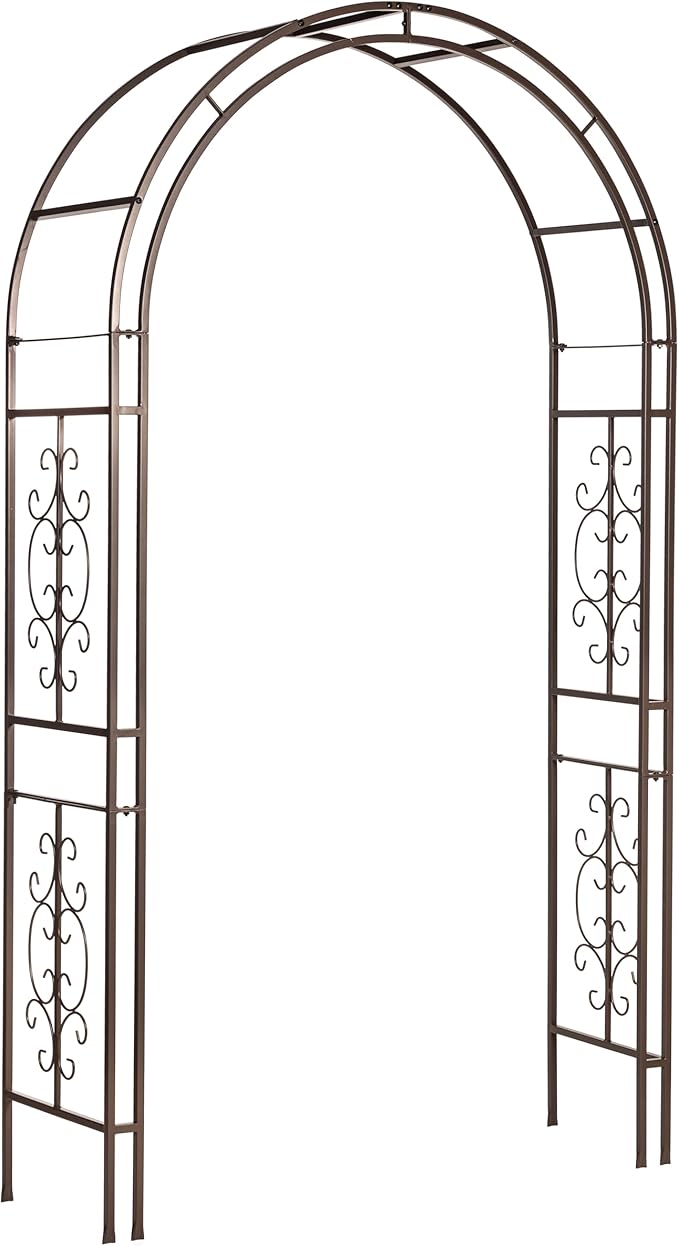 Plow & Hearth Arch Metal Outdoor Garden Arbor, 84 inches Tall, Iron Trellis Lattice for Climbing Plants, Wedding Arch, Outdoor Patio Décor (Montebello-Gunmetal)