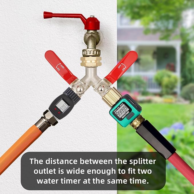 Hose Splitter 2 Way, High Flow Garden Hose Splitter, 3/4” Ght Inlet Brass Heavy Duty Hose Converter, Full Flow water 2 Way Faucet hose splitter, Long Handle Hose Valve Large Outlet.