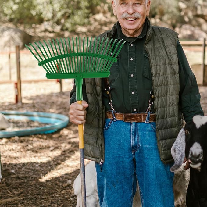 SUPVOX 25 Tine Heavy Duty Steel Leaf Rake for Lawn and Garden, Detachable Head for Easy Storage, Comfortable Grip for Leaves, Grass, and Debris Cleaning