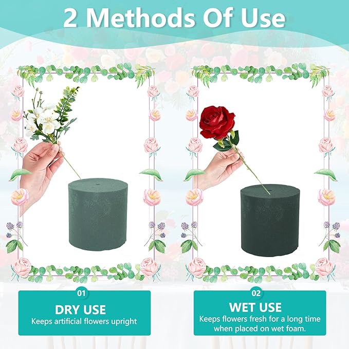 12 Set Plastic Cylinder Planter Box 4 x 4 Inch Flower Boxes for Arrangements White Round Plastic Flower Box with Removable Foam Blocks Liner for Centerpiece Home Wedding Garden Decor (Classic)