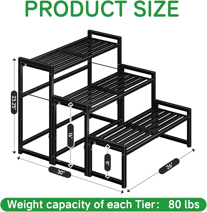 3 Tier Metal Plant Stand Outdoor Indoor, Heavy Duty Stackable Plant Shelf, Tall Waterproof Flower Pot Holder Rack for Garden, Patio, Balcony, Porch, Display Rack, Black