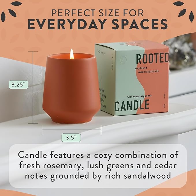 Modern Sprout Rooted Candle - 2 in 1 Cucumber Scented & Soy Candle with Seeds That Grows into Rosemary Plant - 6 oz w/ 42 Hr Burn Time in Matte Glaze Ceramic Vessel Ideal for Indoor Herb Garden