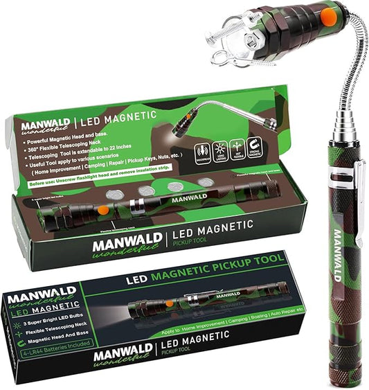 LED Magnetic Pickup Tools, Telescoping Magnetic Flashlights with Extendable Magnet Stick, Christmas Stocking Stuffers for Men Adults, Birthday Gifts for Men, Dad, Camouflage