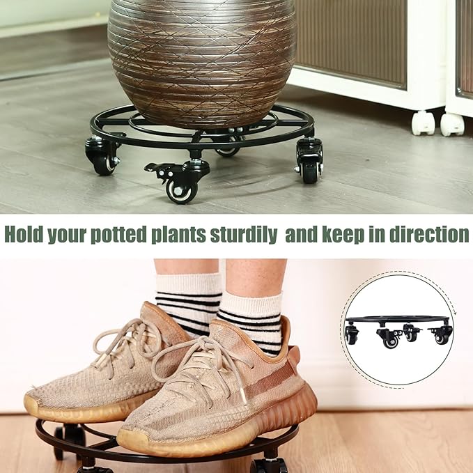 3 Packs Metal Plant Caddy with Wheels 12" Large Rolling Plant Stands Heavy-Duty Wrought Iron Plant Dolly Plant Rollers Planter Mover with Metal Casters, Strong Load Capacity
