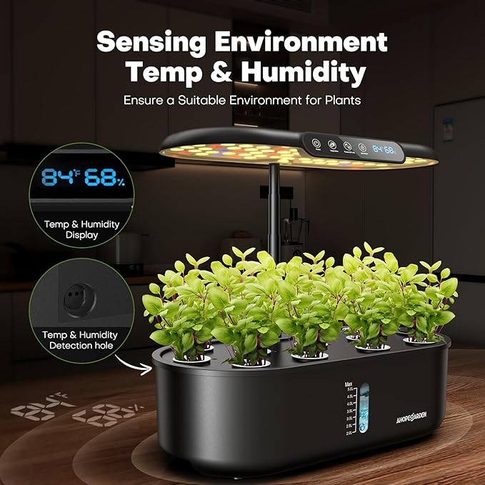 Ahopegarden Hydroponics Growing System kit: 12 Pods Indoor Herb Garden with Smart Environmental Detection - Full Spectrum LED Grow Light for Growing Vegetables，Herbs and Lettuce - Home Gardening