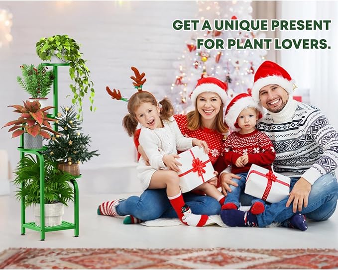 TOSKING 5 Tier Tall Plant Stand Indoor Outdoor, Heavy Duty Corner Shelf for Plants & Christmas Home Decor, Space Saving 3.9FT Metal Flower Pot Stand for Balcony, Garden, Living Room, Patio (Green, 47in)