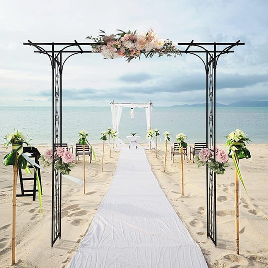 Metal Garden Arbor Trellis with Side Garden Trellis, 7FT Heavy Duty Arch Archway for Wedding, Backyard & Vine Plants - Rust-Resistant Powder-Coated Steel, Easy Assembly
