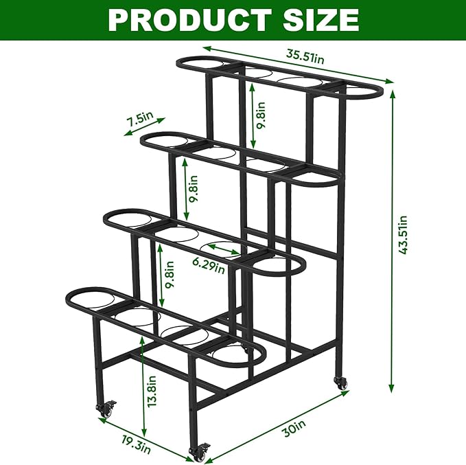 4 Tier Flower Display Stand, Metal Flower Bar Stand for Fresh Flowers Without 16pcs Buckets, Heavy Duty Garden Flower Cart Display Stand with Wheels