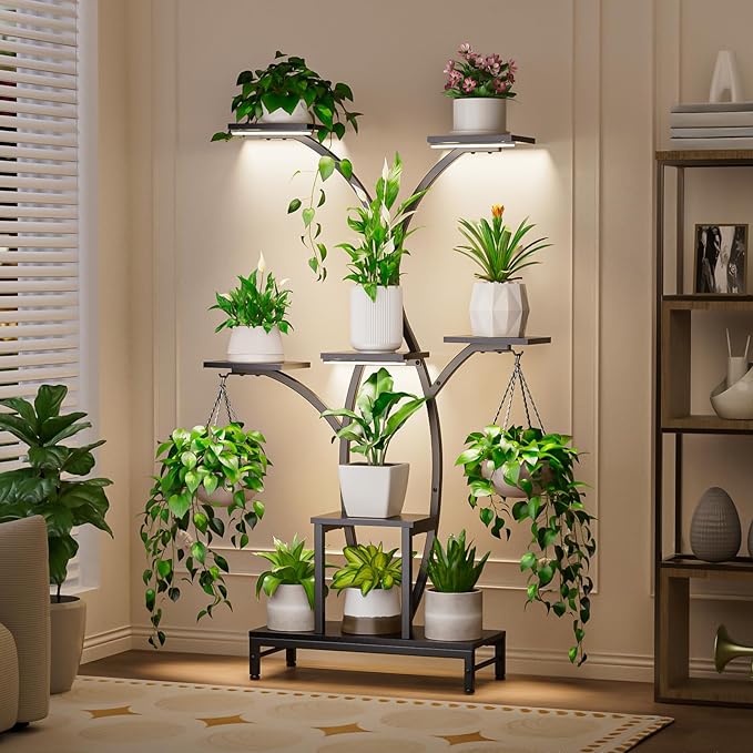 Plant Stand Indoor with Grow Lights - 7 Tiered Metal Corner Shelf for Multiple Plants, 62" Corner Plant Stand for Indoor Plants, Tree-Shaped Plant Rack for Home, Living Room, Office & Patio Decor