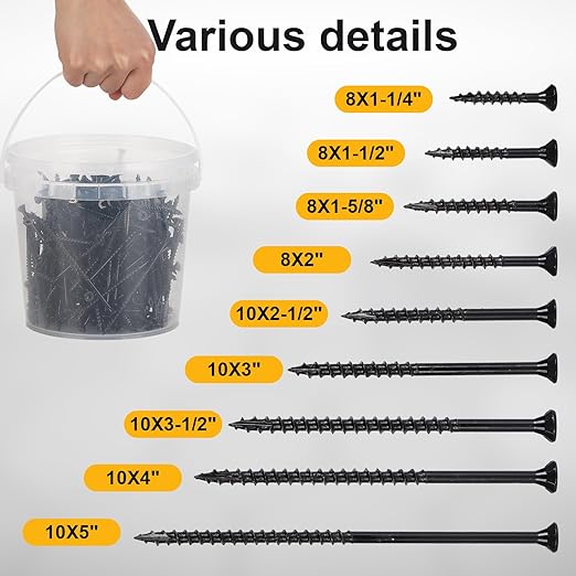 Deck Screws #10X5’’, T25 Star Torx Drive Flat Head Wood Screws, Black, 5lb