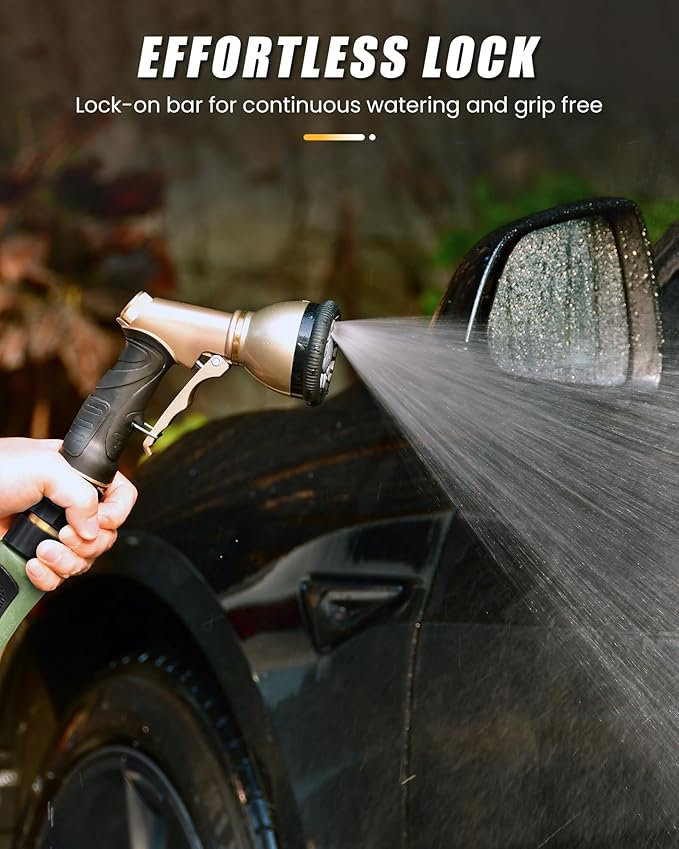 RAINPOINT Garden Hose Nozzle, Hose Sprayer Nozzle with 9 Spray Patterns, High Pressure Water Hose Nozzle Heavy Duty Metal Hand Sprayer, Watering Plants and Lawn, Car Washing, Pet Showering,Grey 2pcs