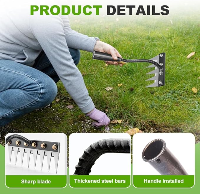 2025 Upgrade Iron Weeding Rake 2.0, 5/6/7/8 Teeth Carbon Steel Garden Weeder Rakes, Iron Rake for Yard Lawn and Garden, Heavy-Duty Garden Hand Weeder Puller Tool for Gardening and Weedings (6 Teeth)