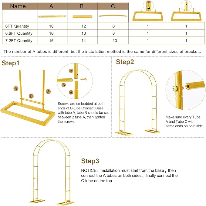 Wedding Arch Backdrop Stand Set of 2 (7.2FT, 6FT),Gold Metal Arch Backdrop Stand,Metal Pergola Arbor with Base,Balloon Arch Stand for Wedding Ceremony Baby Shower Outdoor Indoor Birthday Party Decor