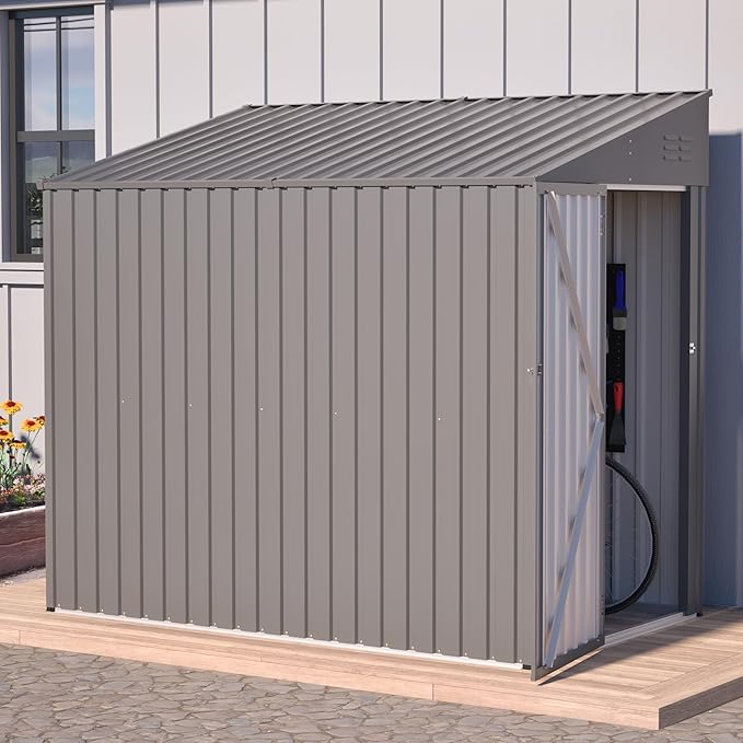 4×7 FT Outdoor Metal Storage Shed,Heavy-Duty Lean to Storage Shed with Lockable Door and Reinforced Beams,All Weather Waterproof Storage House W/2 Air Vents,for Backyard,Patio,Lawn,Dark Gray