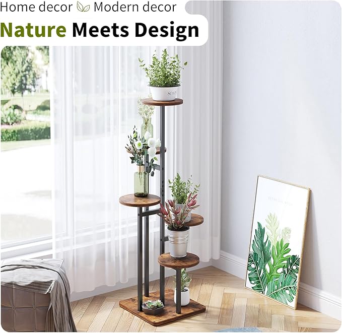 5 Tier Plant Stand Indoor, Tiered Plant Stands for Indoor Plants Multiple, Corner Flower Stand for Living Room, Multi-Layer Vintage Design Plant Shelf