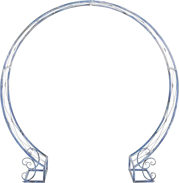 SAFAVIEH Outdoor Collection Mizell Mossy Blue Lattice Wrought Iron Moon Gateway Arbor