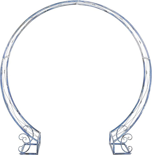 SAFAVIEH Outdoor Collection Mizell Mossy Blue Lattice Wrought Iron Moon Gateway Arbor