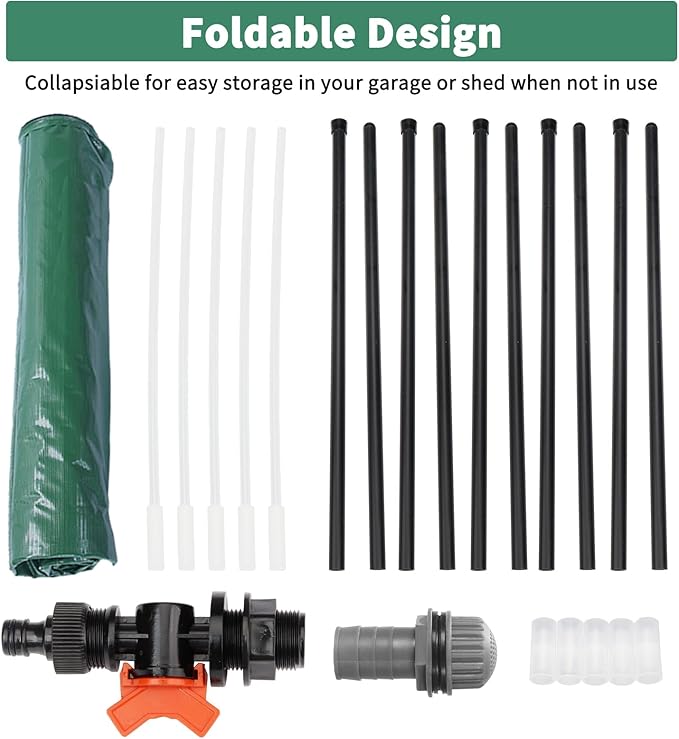 50 Gallon Collapsible Rain Barrel, Water Storage Tank, Portable Rainwater Collection System, Rain Catcher Barrel with Spigots and Overflow Kit, Rain Water Barrel Collector for Garden, Green