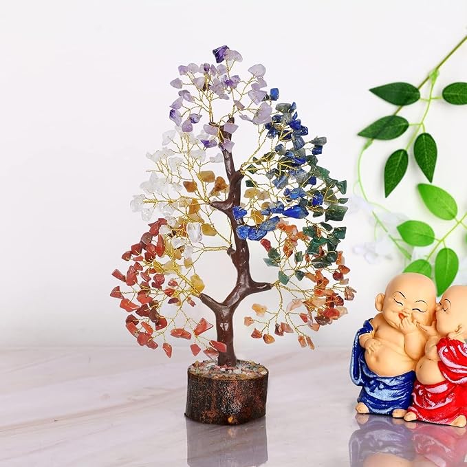 YATSKIA Chakra Crystal Tree - Handmade Healing Crystal Trees w/ 7 Chakra Stones - Decorative Tree of Life for Meditation, Feng Shui, Birthday for Women, White Elephant Gifts for Adult