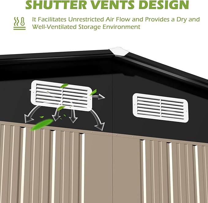 8×10 FT Metal Tool Storage Shed with Window, Weather Resistant Outdoor Storage Shed with Lockable Double Doors for Backyard, Patio Lawn, Garden