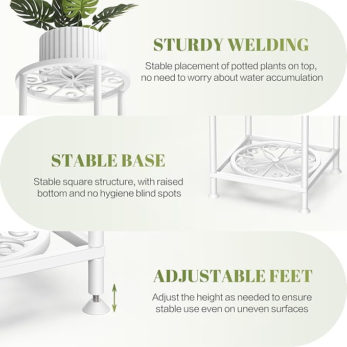 4 Tier Plant Stand Indoor Outdoor, Metal Flower Shelf Display Holder, Multiple Plants Corner Tall Flower Holders for Patio Balcony Porch Garden Living Room (White)