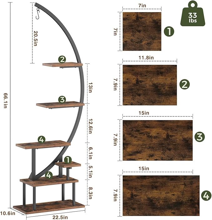 GREENSTELL Plant Stand Indoor with Grow Light, 7-Tiered Tall Metal Plant Stand for Indoor Plants, Half-Moon Shape Display Shelf for Living Room, Balcony, Patio, Black (2 Pack)