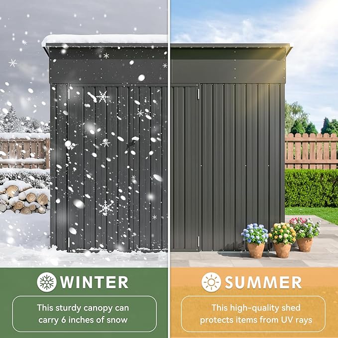 Aoxun 7.5'x4' Triple Door Shed Outdoor Storage Shed with Three Lockable Door for Easily Accessing Metal Storage Cabinet with Slopping Roof for Tools Bicycles Storage for Garden, Backyards (Black)