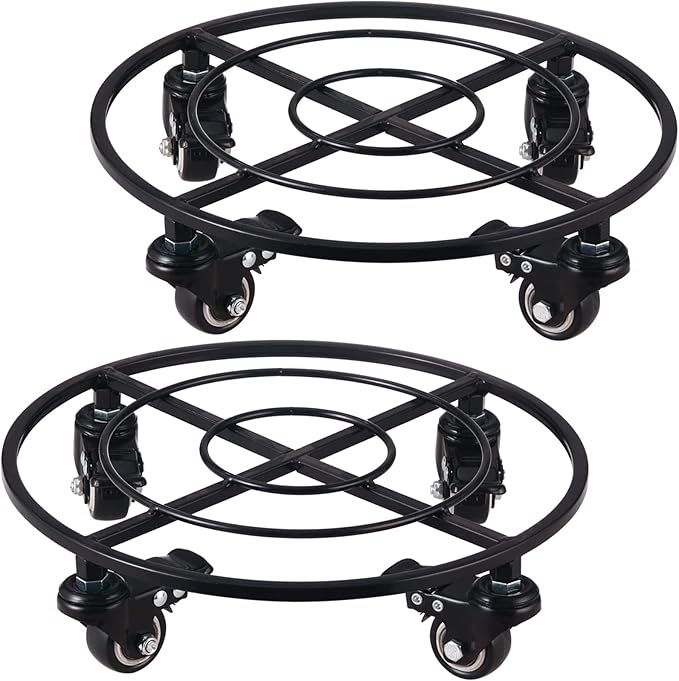 2 Packs Large Metal Plant Caddy with Wheels 13.6" Rolling Plant Stands Heavy-Duty Wrought Iron Plant Dolly Plant Rollers Planter Mover with Metal Casters, Strong Load Capacity
