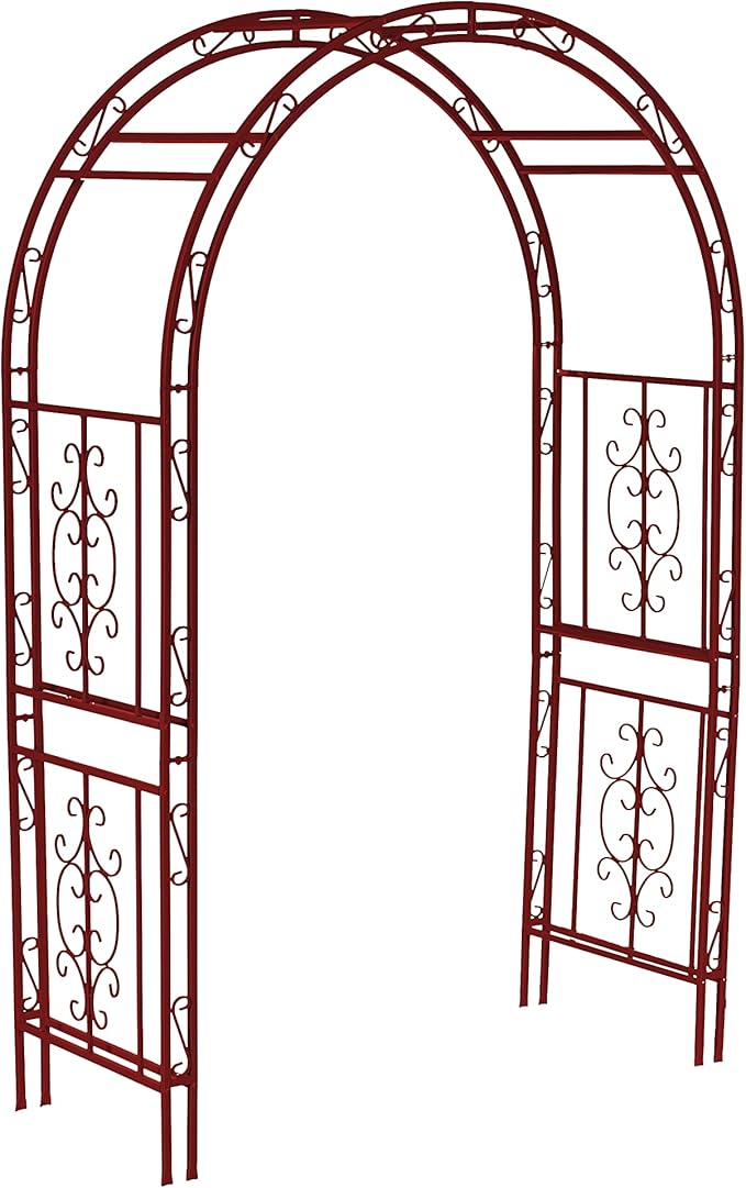 Plow & Hearth Arch Metal Outdoor Garden Arbor, 84 inches Tall, Iron Trellis Lattice for Climbing Plants, Wedding Arch, Outdoor Patio Décor (Red)