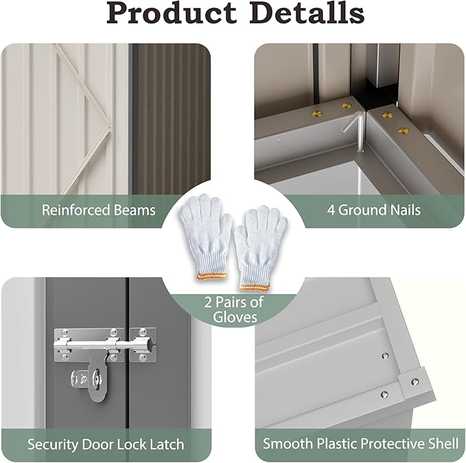 4x7 FT Outdoor Storage Shed,Lean to Lockable Metal Garden Shed Steel with Reinforced Beams,All Weather Waterproof Storage House W/Lockable Door&2 Air Vents,for Backyard,Patio,Lawn,Garden,White