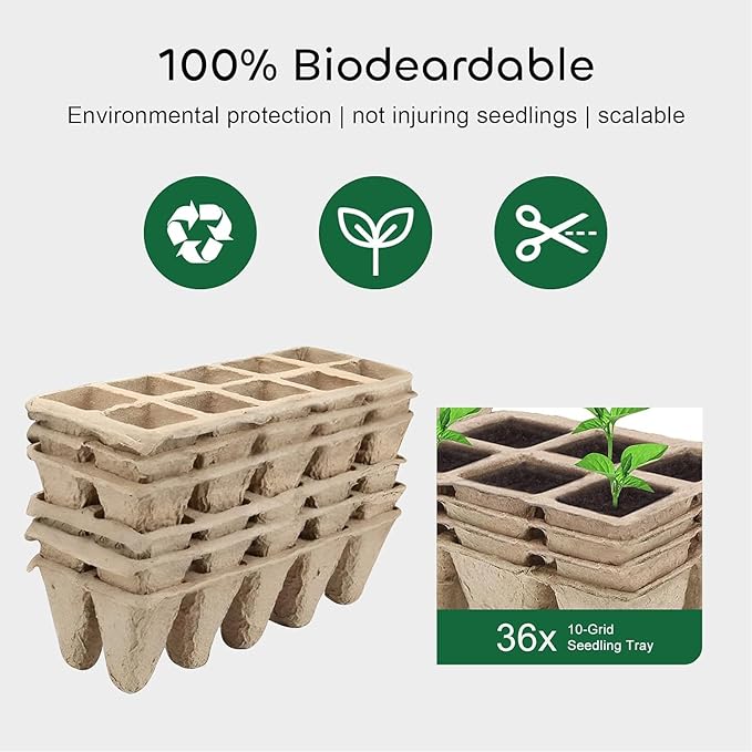 GROWNEER 360 Cells Peat Pots Seed Starter Trays 36 Packs Biodegradable Seedling Pots Germination Trays Organic Plant Starter Kit with 15 Pcs Plant Labels