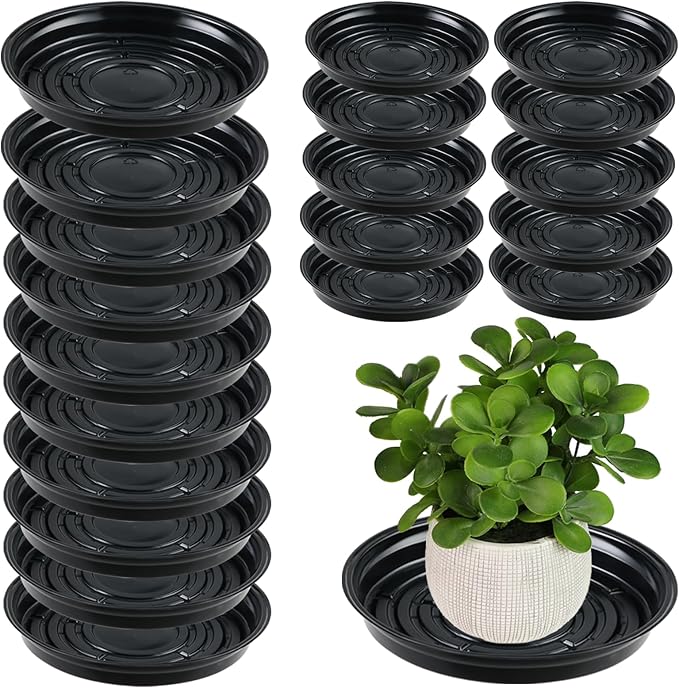 20 Packs 14 Inches Large Black Plant Saucers for Indoor Outdoor Use Heavy Duty Plastic Plant Trays for Planter Bulk Flower Pot Drip Trays to Catch Water, 4 to 20 Inch