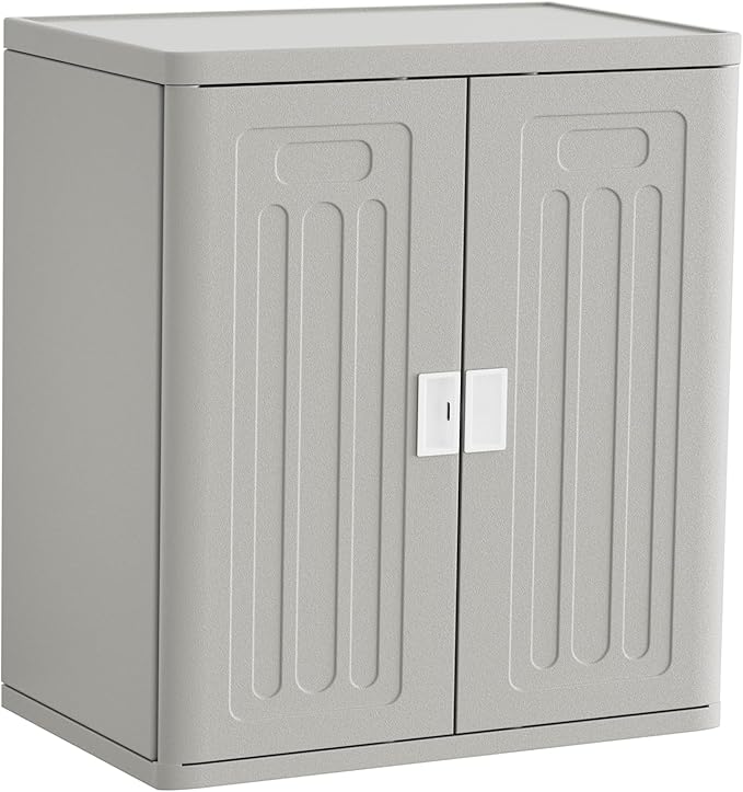 Amopatio Outdoor Storage Cabinet with Lockable Doors, Resin Cabinet Waterproof Freestanding Outdoor Patio Storage Shed for Garden Tools, 19.7" D x 29.5" W x35.4 H, Gray