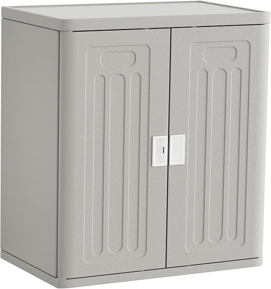 Amopatio Outdoor Storage Cabinet with Lockable Doors, Resin Cabinet Waterproof Freestanding Outdoor Patio Storage Shed for Garden Tools, 19.7" D x 29.5" W x35.4 H, Gray