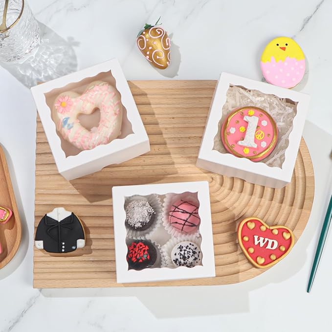 100pcs 3¼"X3¼X1½ Inch Party Favor Boxes (Bakery/Chocolate/Soap)