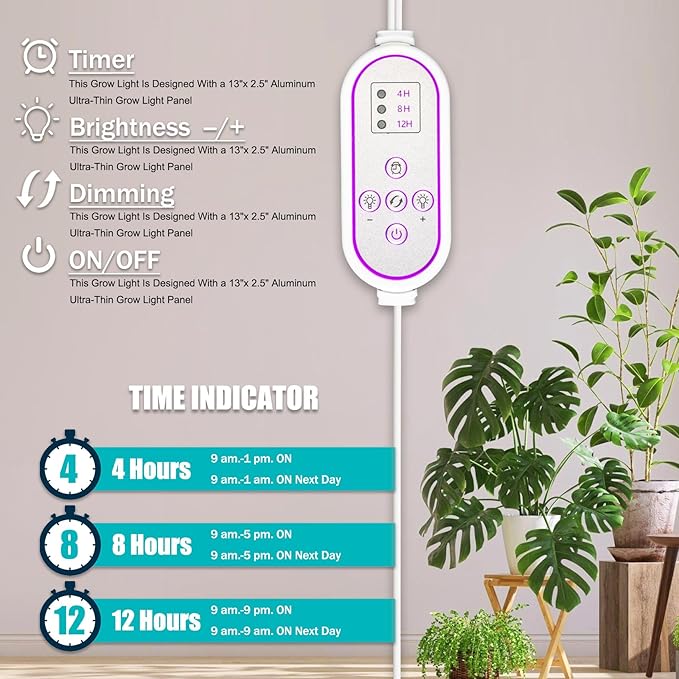 Grow Lights for Indoor Plants Full Spectrum, LED Plant Light with Stand, Adjustable Height, 4/8/12H Timer, 10 Dimmable Levels & 3 Lighting Modes (315 LEDs Stand)