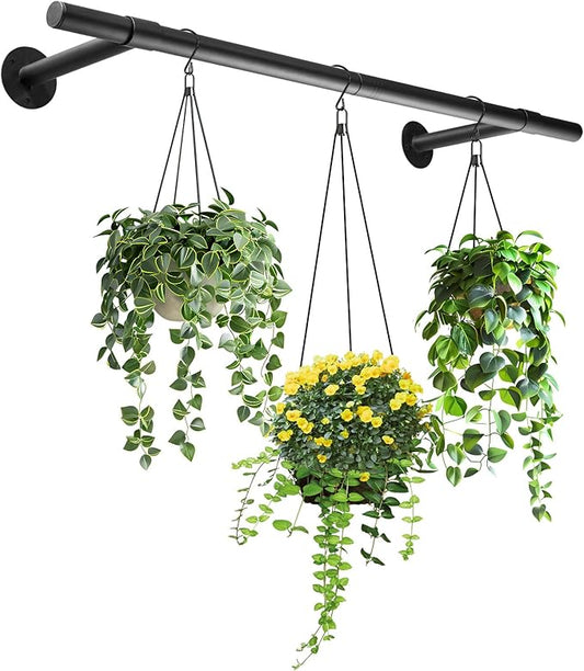 Hanging Planters Rod – Plant Hanger Indoor for Window Ceiling, Hanging Plant Shelf for Wall Planter House Plants, Plant Shelves Metal Holder Bar 47.5In (Pots, plants, chains not included)