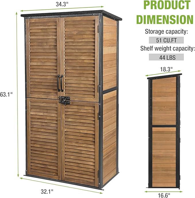 Outdoor Storage Shed with Adjustable Shelfs Tool Cabinet with Floor,Wooden Garden Shed for Backyard, Lawn, Patio Utility