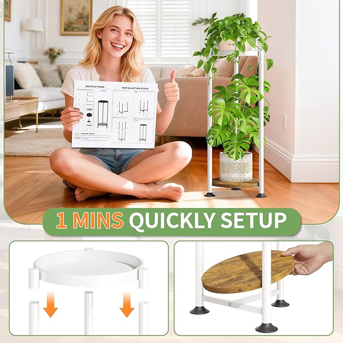 KMOTASUO 2 Tier Plant Stands Indoor, 30 Inch Tall Metal Corner Plant Stand, Modern Flower Shelf Pot Holder Planter Display Rack for Living Room Balcony Patio Garden(White)