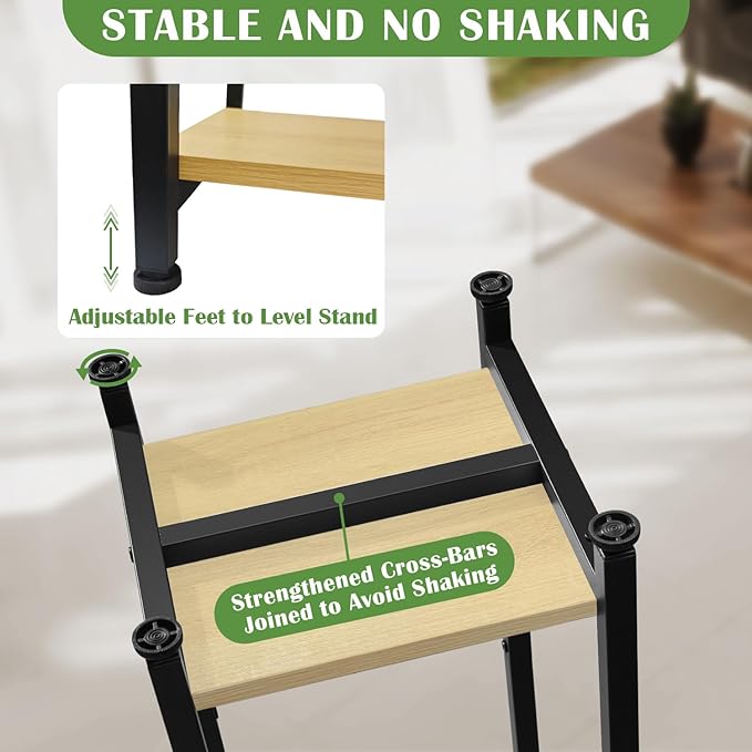 Extra Tall Plant Stand Indoor,40 Inch Plants Stands,2 Tier Metal Plant Stand with Heavy Duty Wood,Yellow Oak and Black