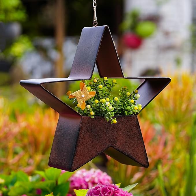 Metal Plant Hangers Indoor and Outdoor: Christmas Birthday Gifts for Women Mom Wife Garden Lovers - Star Shape Hanging Planters Perfect for Window Wall Living Room Office Decor(Rustic)